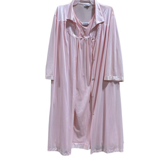 Vintage Vanity Fair Pink Nylon Nightgown & Robe Set Size 40 Peignoir Lace USA - Picture 1 of 6